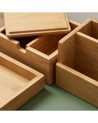 Nexawrk Modular Bamboo Desktop Organizer Set of 3 with Moss Mat - Detail view
