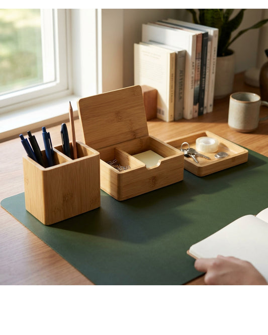 Nexawrk Modular Bamboo Desktop Organizer Set of 3 with Moss Mat - Lifestyle view