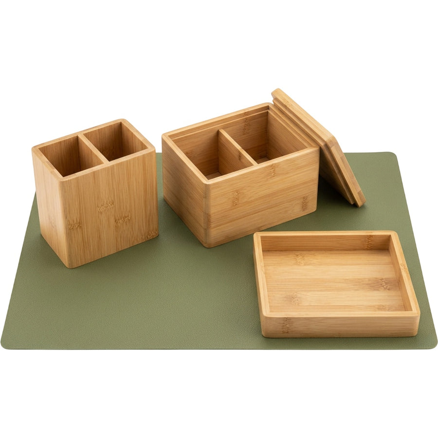 Nexawrk Modular Bamboo Desktop Organizer Set of 3 with Moss Mat