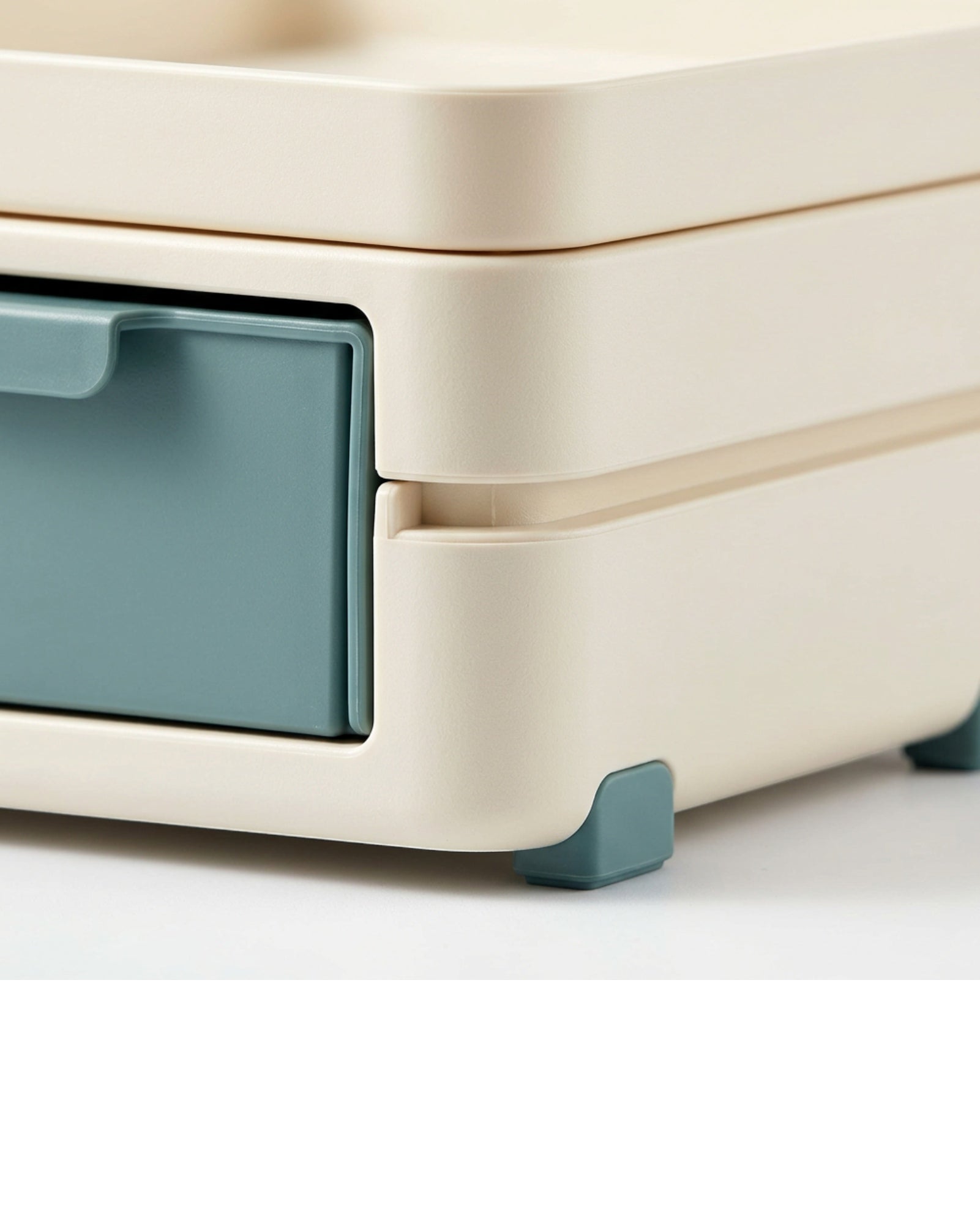 Nexawrk Stackable Desktop Storage Box with 2 Drawers and Removable Tray Ivory Teal - Detail view