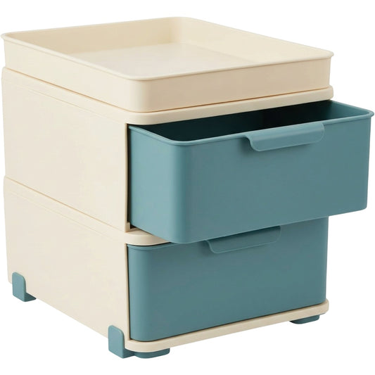 Nexawrk Stackable Desktop Storage Box with 2 Drawers and Removable Tray Ivory Teal - Product view